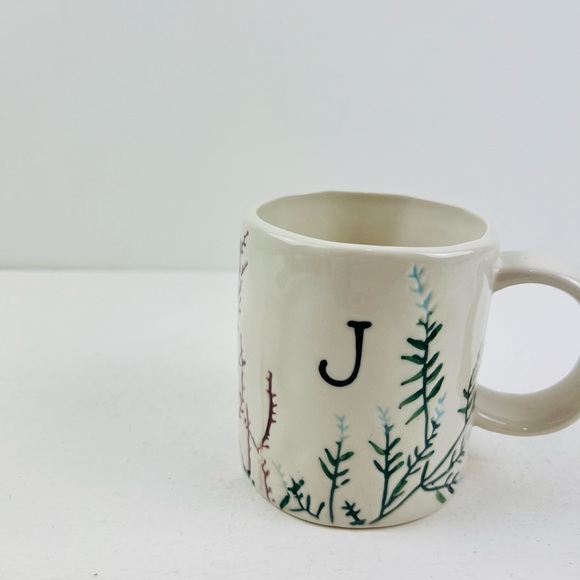 Anthropologie Cream ‘J’ Initial Floral Hand-painted Ceramic Large Mug - Picture 5 of 11